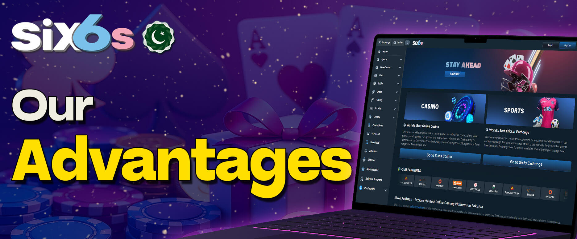 Six6s main website screen showing key advantages