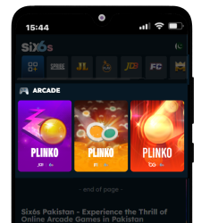 Screenshot of arcade games section featuring Plinko on Six6s.