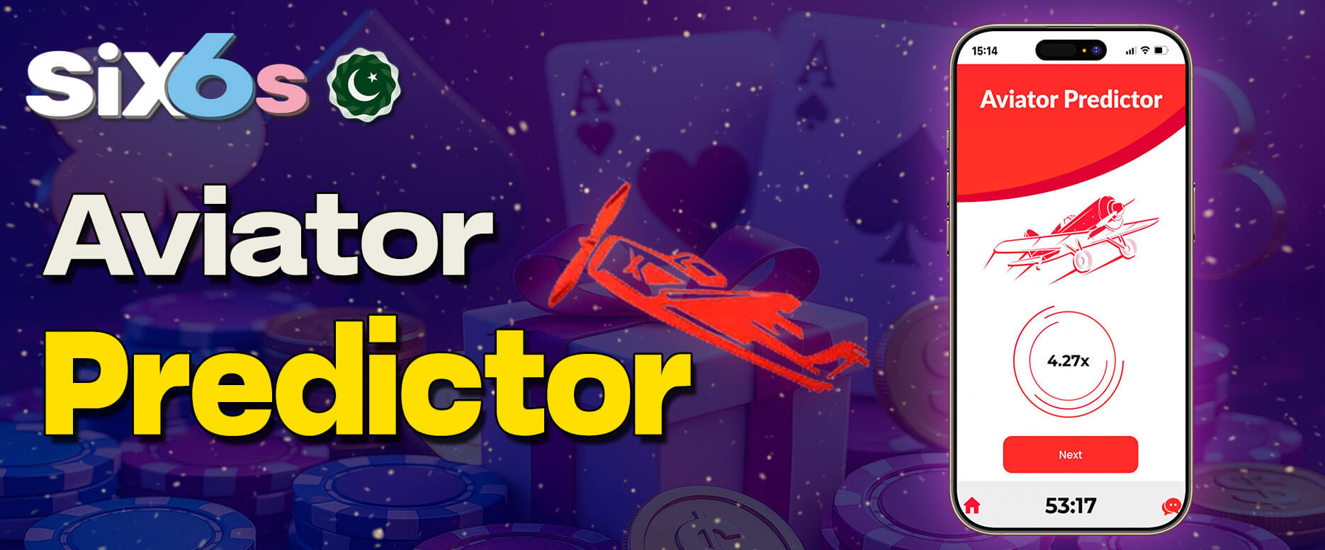 Screenshot of Six6s Aviator predictor in action.