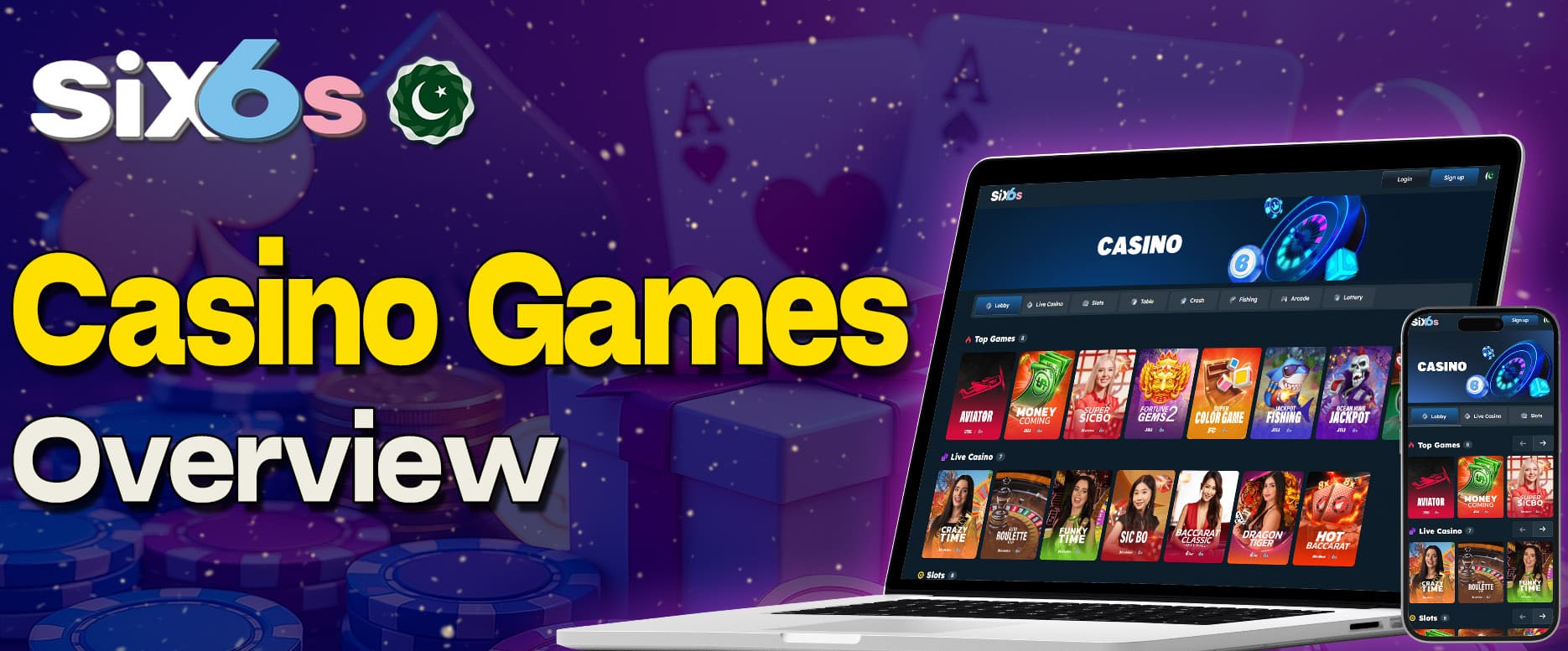Screenshot of casino games available on Six6s
