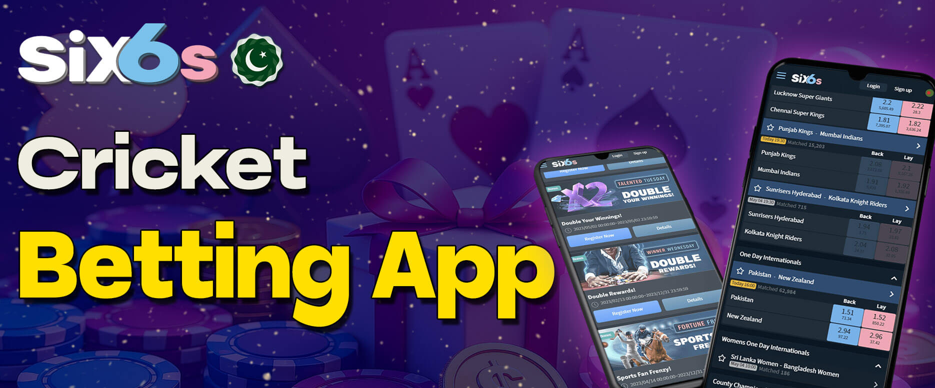 Six6s mobile app interface for cricket betting