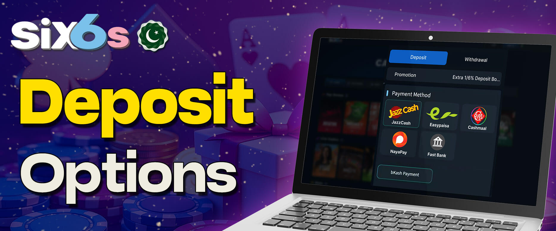Overview of deposit options on Six6s Pakistan