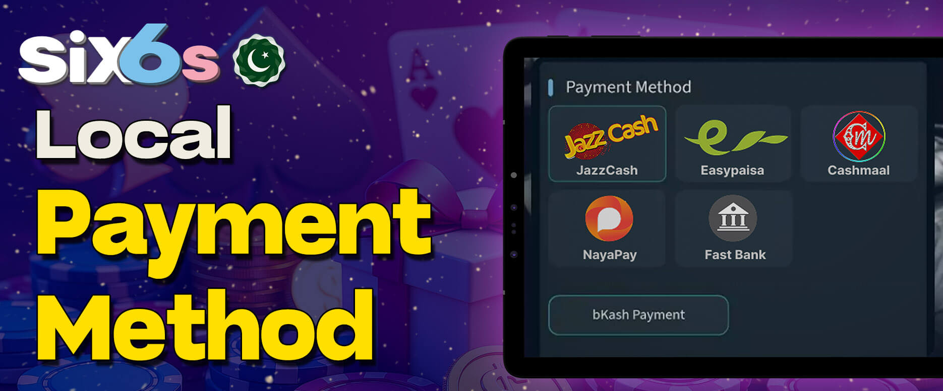 Screenshot of local payment methods for Pakistani Six6s users