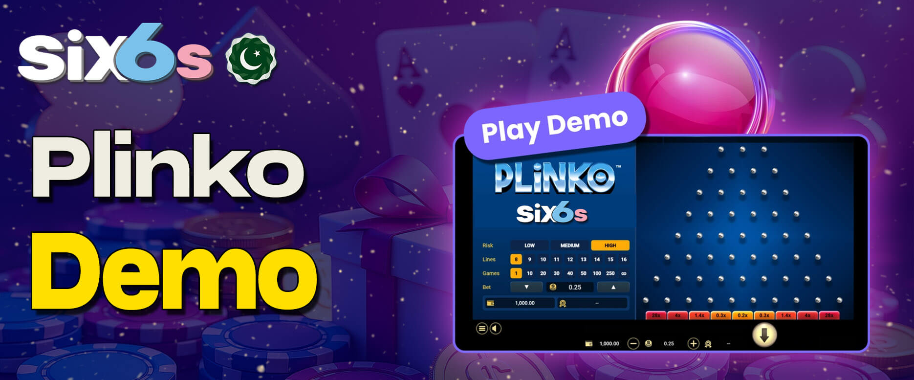 Six6s Plinko demo mode for practice.