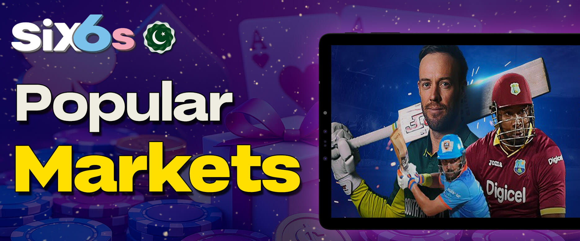 Popular cricket betting markets available on Six6s.