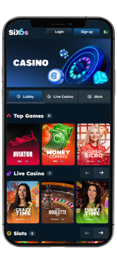 Casino game selection screen on Six6s.