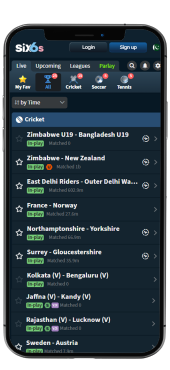 Screenshot of betting interface on Six6s